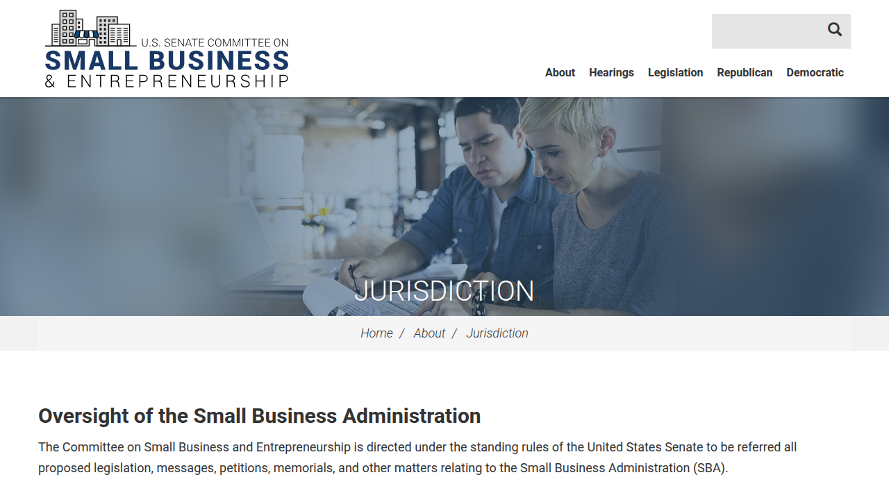The official jurisdiction page details the broad scope of the Committee on Small Business and Entrepreneurship's advocacy efforts.
