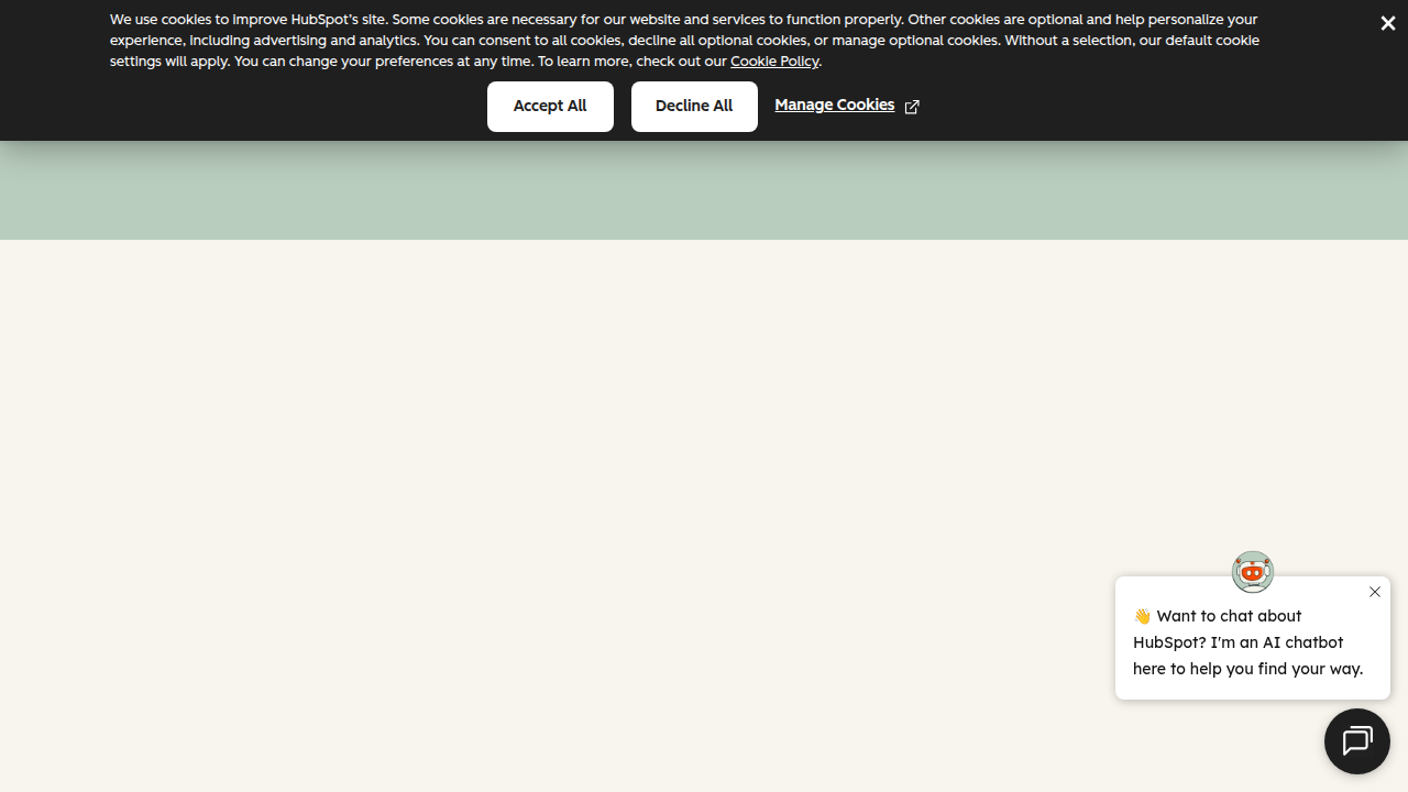 The homepage of HubSpot, a popular Customer Relationship Management (CRM) software used by many businesses.