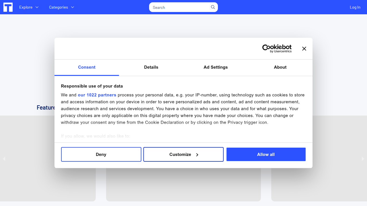 A screenshot of the Thingiverse homepage, showcasing its user interface with various 3D models, categories, and community features.