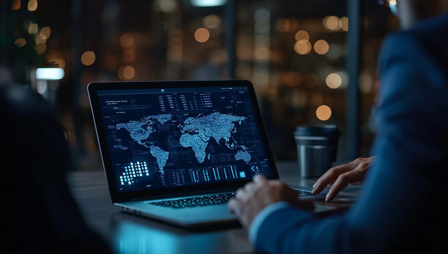 A person focusing on security while working remotely on their laptop, representing the importance of fraud protection in online banking.