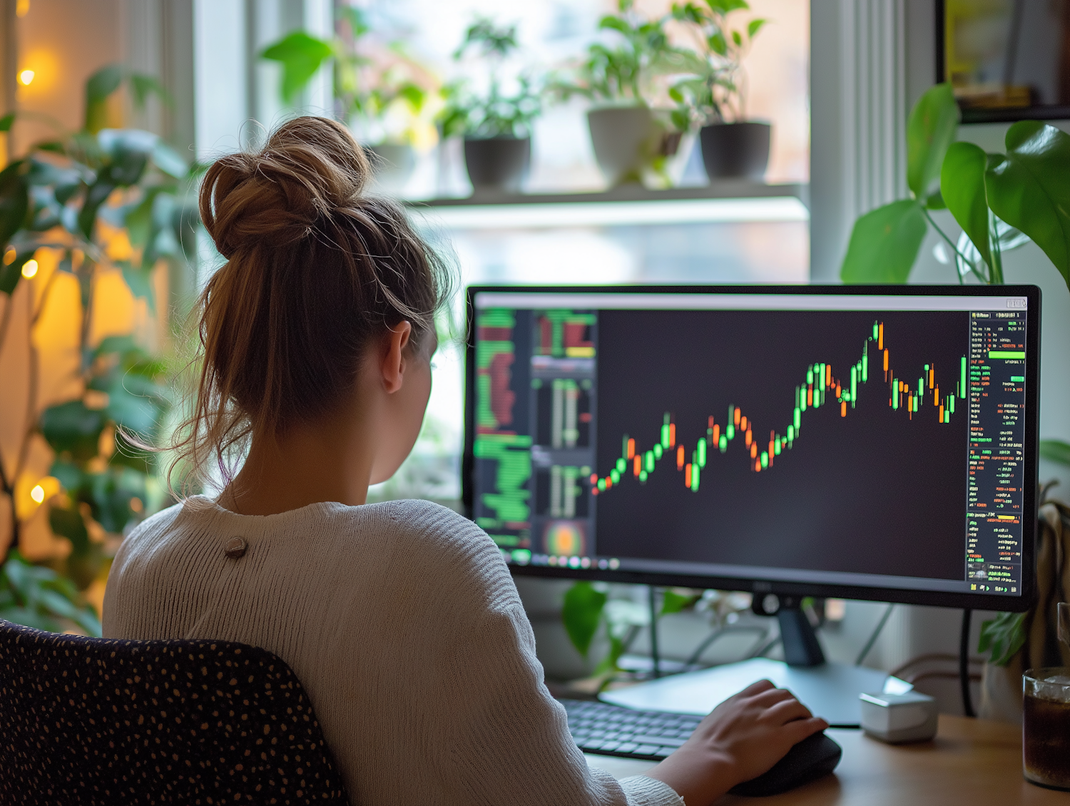 A freelancer organized and focused on managing their business finances from home, illustrating efficient use of banking tools.