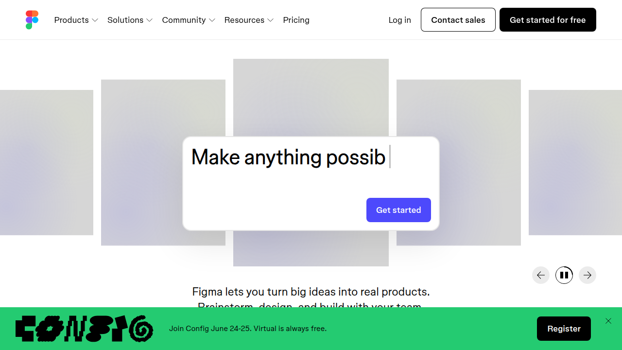 The homepage for Figma, a collaborative design tool useful for creating professional website design templates.