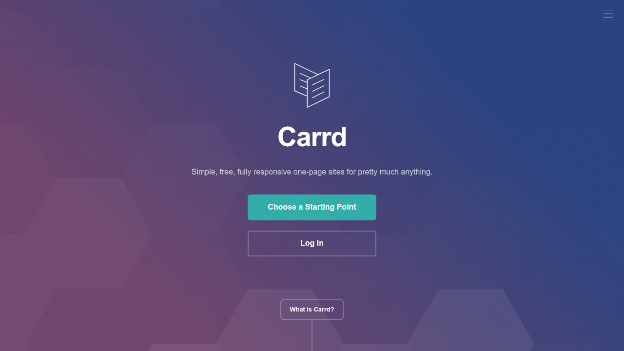 The homepage of Carrd, a platform for building simple, one-page websites, ideal for quick portfolio updates and maintenance.
