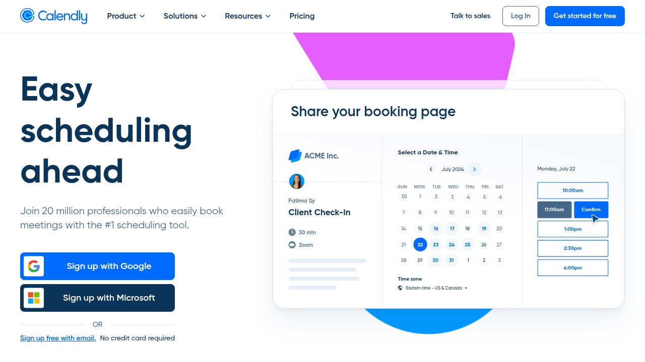 Calendly simplifies scheduling meetings, allowing prospects to easily book time slots with an appointment setter.